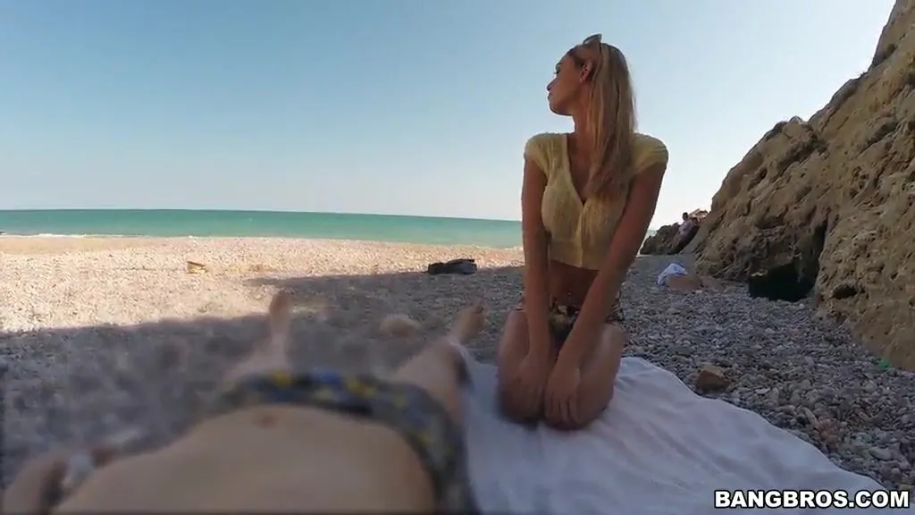 POV beach webcam blonde
